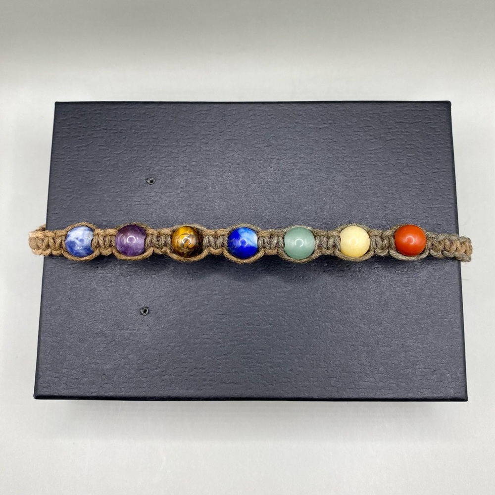 🌈🕉Seven Chakra Beaded Hemp Choker